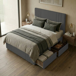 "Adore Designs Rio Plush Velvet Divan Bed, 50"" Headboard, & Footboard - 3Ft Single - Grey - 2 Drawers Right Side" - thumbnail 2