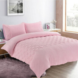 Homes & Linen Hearts Teddy Fleece Pink Duvet Cover Set Super Soft Fluffy Bedding With Embossed Heart Design