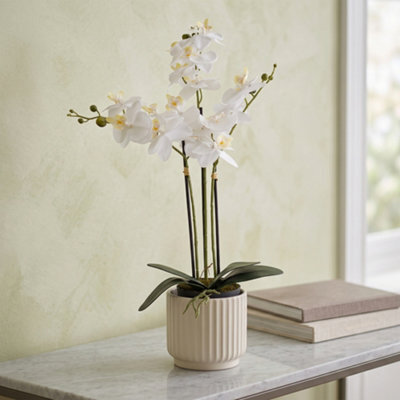 Candlelight White 74.4Cm Orchid Pot With Artificial Plant In Black Plastic Pot - image 1