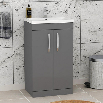 Royal Bathrooms Turin Indigo Grey Gloss 500mm Floor Standing Vanity Unit 2 Door With Mid-Edge Basin Sink - image 1
