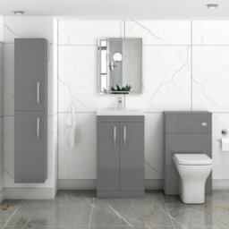 Royal Bathrooms Turin Indigo Grey Gloss 500mm Floor Standing Vanity Unit 2 Door With Mid-Edge Basin Sink - thumbnail 4