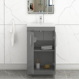 Royal Bathrooms Turin Indigo Grey Gloss 500mm Floor Standing Vanity Unit 2 Door With Mid-Edge Basin Sink - thumbnail 5