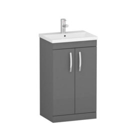 Royal Bathrooms Turin Indigo Grey Gloss 500mm Floor Standing Vanity Unit 2 Door With Mid-Edge Basin Sink - thumbnail 6