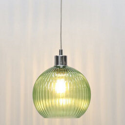First Choice Lighting Betchley - Green Ribbed Glass Globe With Chrome Pendant Fitting - thumbnail 5