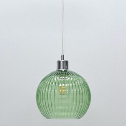 First Choice Lighting Betchley - Green Ribbed Glass Globe With Chrome Pendant Fitting - thumbnail 6