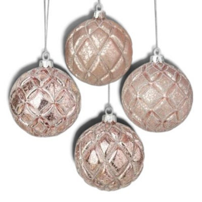 Heaven Sends Christmas Set Of Four Pink And Silver Christmas Tree Baubles, 7.5 Cm Each