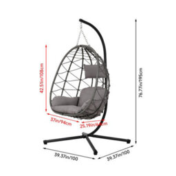 Breeins Grey Swing Egg Chair Hanging Garden Hammock Swing Chair Hanging Basket With Cushions & Stand Outdoor  Furniture 195Cmh - thumbnail 6