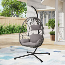 Breeins Grey Swing Egg Chair Hanging Garden Hammock Swing Chair Hanging Basket With Cushions & Stand Outdoor  Furniture 195Cmh - thumbnail 3