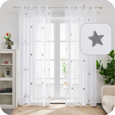 Deconovo Linen Effect Embroidered Voile Curtains Eyelets Sheer Curtains Net Curtains For Bedroom 55 X 72 Inch Grey 1 Pair