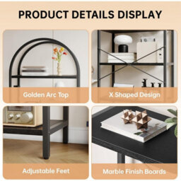 5-Tier Arched Bookcase 180 Tall Gold Shelving Unit With Book Shelves - thumbnail 4