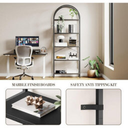 5-Tier Arched Bookcase 180 Tall Gold Shelving Unit With Book Shelves - thumbnail 5