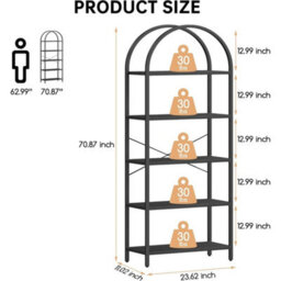 5-Tier Arched Bookcase 180 Tall Gold Shelving Unit With Book Shelves - thumbnail 2