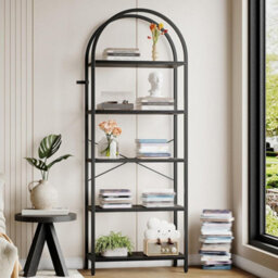 5-Tier Arched Bookcase 180 Tall Gold Shelving Unit With Book Shelves - thumbnail 3