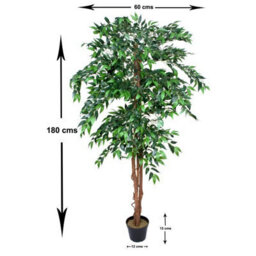 Greenbrokers Premium Artificial Ficus Weeping Fig Tree 180 Cm/ 6Ft Potted Plant - thumbnail 2
