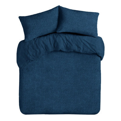 Velosso Teddy Fleece Duvet Cover & Pillowcase Set - Button Enclosure, Machine Washable Bedroom Essentials - Navy