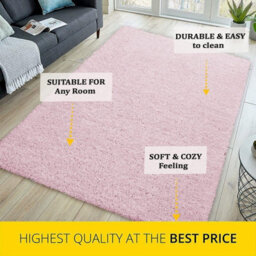 STALWART Modern Shaggy Rug - 5Cm Thick Pile, Non-Slip, Soft Touch Carpet - Washable Area Rugs (Baby Pink, 120X170 Cm) - thumbnail 3
