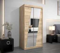 Arte Rhomb Contemporary Mirrored 2 Sliding Door Wardrobe 5 Shelves 2 Rails Oak Sonoma Effect (H)2000mm (W)1000mm (D)620mm - thumbnail 2
