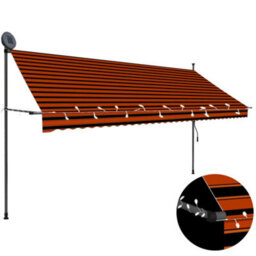 Berkfield Manual Retractable Awning With Led 350 Cm Orange And Brown - thumbnail 1