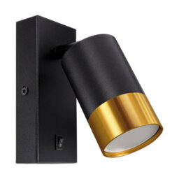 CGC Lighting Cgc Puzon Black & Gold Gu10 Adjustable Single Gu10 Indoor Spotlight Wall Light With Switch - thumbnail 2
