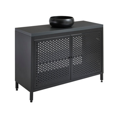 Homestylestore 1200mm Black Metal Floorstanding Bathroom Vanity Unit Black Grey Countertop And Round Graphite Basin - image 1