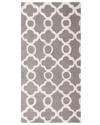 Wyld And Coco Trellis Grey Wool Rug 80 X 150 Cm Hand-Tufted Quatrefoil Low Pile - thumbnail 1