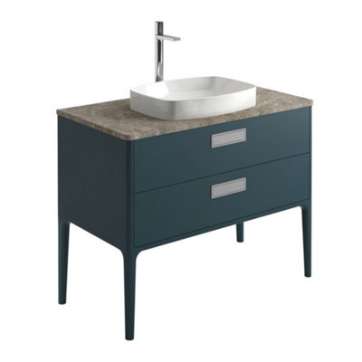 Plum&clay Canaria 4 Leg Blue Bathroom Vanity Unit With Stone Countertop & Integrated Ceramic Basin (W)985mm (H)850mm - image 1