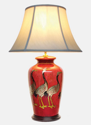 Downton Interiors Red Black Crane Oriental Chinese Ceramic Porcelain Table Lamp With Light Shade - image 1