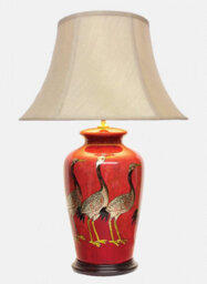 Downton Interiors Red Black Crane Oriental Chinese Ceramic Porcelain Table Lamp With Light Shade - thumbnail 2