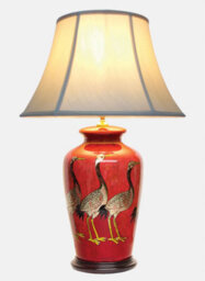 Downton Interiors Red Black Crane Oriental Chinese Ceramic Porcelain Table Lamp With Light Shade - thumbnail 1