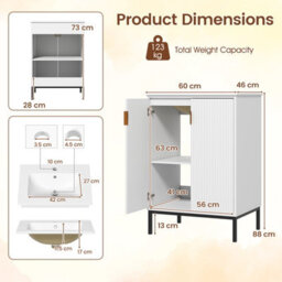 Costway Freestanding Bathroom Vanity Cabinet 600mm Bathroom Vanity W/ Sink-White - thumbnail 2