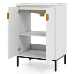 Costway Freestanding Bathroom Vanity Cabinet 600mm Bathroom Vanity W/ Sink-White - thumbnail 1