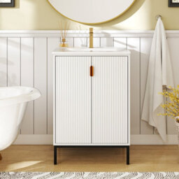 Costway Freestanding Bathroom Vanity Cabinet 600mm Bathroom Vanity W/ Sink-White - thumbnail 3