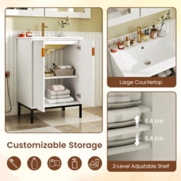 Costway Freestanding Bathroom Vanity Cabinet 600mm Bathroom Vanity W/ Sink-White - thumbnail 6