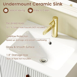 Costway Freestanding Bathroom Vanity Cabinet 600mm Bathroom Vanity W/ Sink-White - thumbnail 9