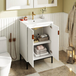 Costway Freestanding Bathroom Vanity Cabinet 600mm Bathroom Vanity W/ Sink-White - thumbnail 8