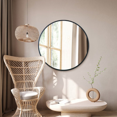 "Mirroroutlet The Fenestra Black Edged Circular Modern Wall Mirror 35"" 90Cm Diameter" - image 1