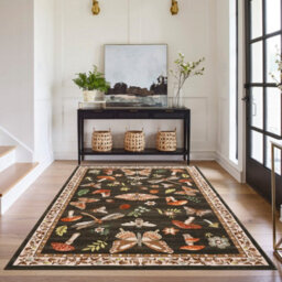 London Boutique 120X170Cm Mushroom Butterfly Area Rug, Washable Non-Slip Low Pile Carpet For Nursery, Bedroom, Living Room, Brown - thumbnail 3