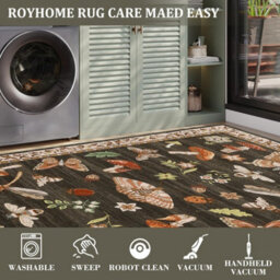 London Boutique 120X170Cm Mushroom Butterfly Area Rug, Washable Non-Slip Low Pile Carpet For Nursery, Bedroom, Living Room, Brown - thumbnail 6
