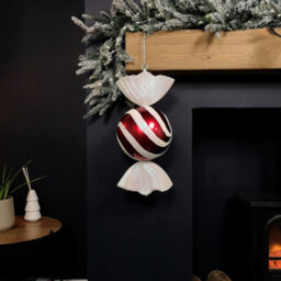 Samuel Alexander 50Cm Red And White Stripe Hanging Bauble Christmas Candy Decoration - thumbnail 3