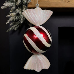 Samuel Alexander 50Cm Red And White Stripe Hanging Bauble Christmas Candy Decoration - thumbnail 1