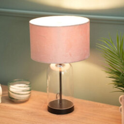 Valuelights Jessy Glass And Black Metal Bedside Table Lamp With A Blush Pink Velvet Lampshade - thumbnail 5