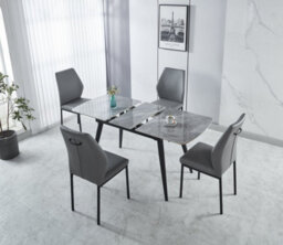 Modernique Modern 5-Piece Dining Set, Sintere Stone Top Extending Table With 4 Faux Leather Chairs, Metal Frame - thumbnail 2