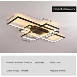 Modern Ceiling Lamp 3-Squares Aluminum Acrylic Black Dimmable Led Ceiling Lights - thumbnail 6