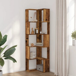 Walplus Corner Bookcase 5-Tier Old Wood 50X50X179 Cm Engineered Wood - thumbnail 3
