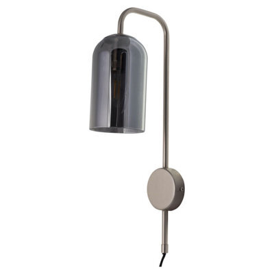 First Choice Lighting Victoria - Satin Nickel Plug In Wall Light With Glass Shade - image 1