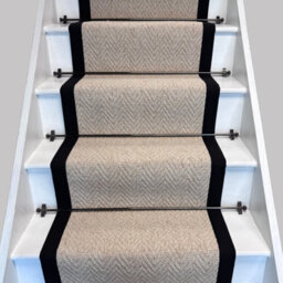 RainbowHome Herringbone Keswick Cream Fleck Stair Runner With 100% Cotton Black Border 70 700 - thumbnail 1