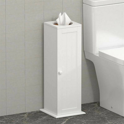 Toilet Paper Roll Holder Stand Wood Bathroom Storage Cabinet White - image 1