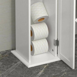 Toilet Paper Roll Holder Stand Wood Bathroom Storage Cabinet White - thumbnail 3