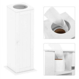 Toilet Paper Roll Holder Stand Wood Bathroom Storage Cabinet White - thumbnail 6