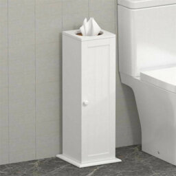 Toilet Paper Roll Holder Stand Wood Bathroom Storage Cabinet White - thumbnail 1